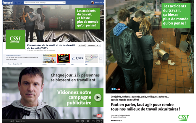 Les accidents de travail, a blesse plus de monde qu'on pense! Chaque jour, 235 personnes se blessent en travaillant... Visionnez notre campagne publicitaire. Conjoints, enfants, parents, amis, collgues, patrons... tout le monde en souffre! Faut en parler, faut agir pour rendre tous nos milieux de travail scuritaire!