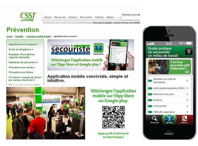 CSST. Guide pratique de secouriste en milieu de travail. Téléchargez l'application mobile sur l'App Store et Google Play!